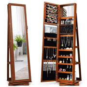 Armadio portagioielli girevole a 360¡ã con specchio, Organizer gioielli 2 in 1 a figura intera, Marrone-Armadietti per gioielli