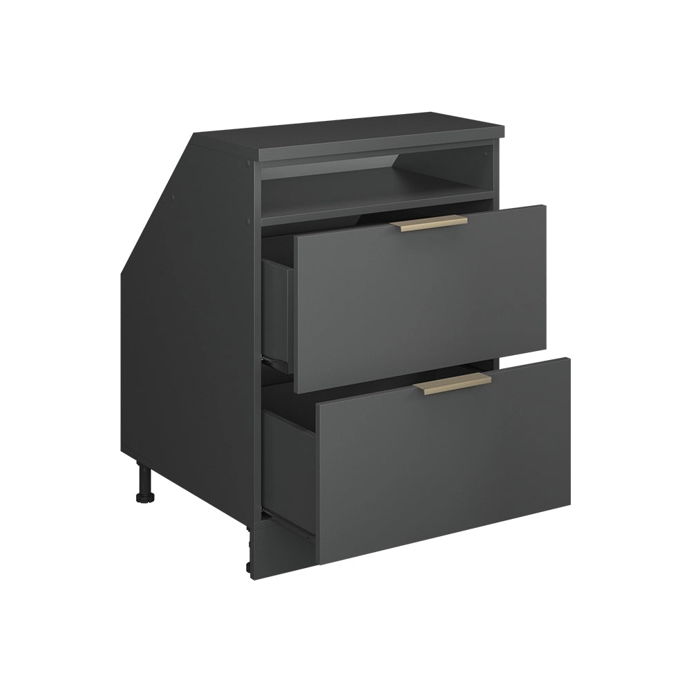 Mobile cucina sottotetto R-Line Antracite-oro/Antracite 60 cm con 2 cassetti, carcassa 60 cm profondità Vicco