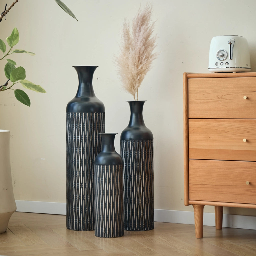VASI DA TERRA Set da 3 pezzi 50/66/83 cm Metallo Nero