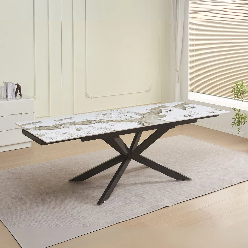 Tavolo allungabile Roxane con piano in ceramica effetto marmo arabesque bianco 160x90x76H