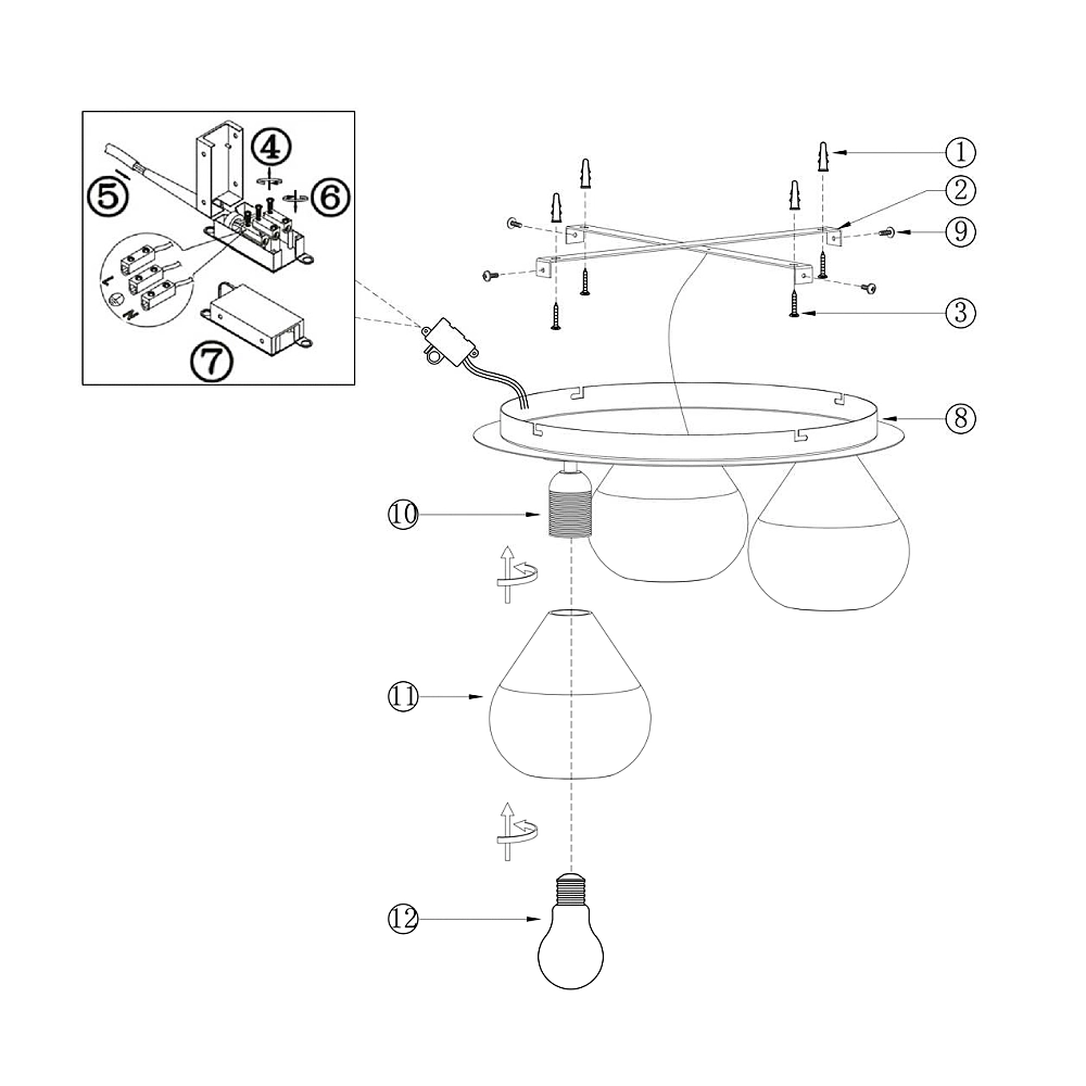 Lila - Lampada da soffitto rotonda d.40cm Fabas Luce - Applique con 3 lampadine led E27 MAX 40W - Ambra
