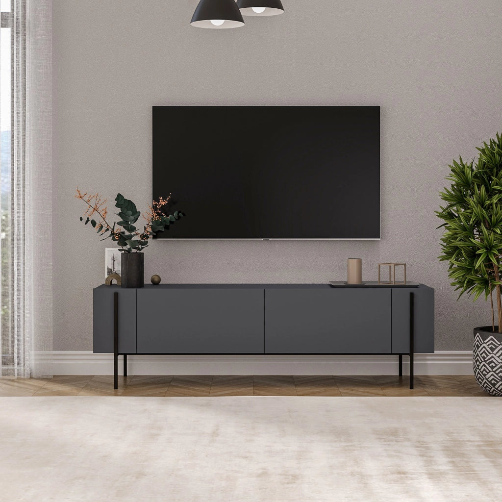 Porta TV in legno "Herman" - 160 x 31 x 45 cm - Grigio antracite