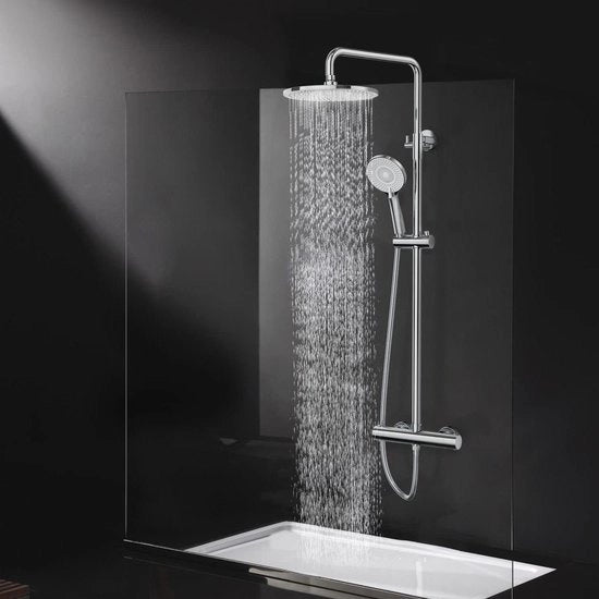 Sistema doccia con termostato e doccia a pioggia - 25 cm - 3 tipi di getto - 92-126 cm - cromato
