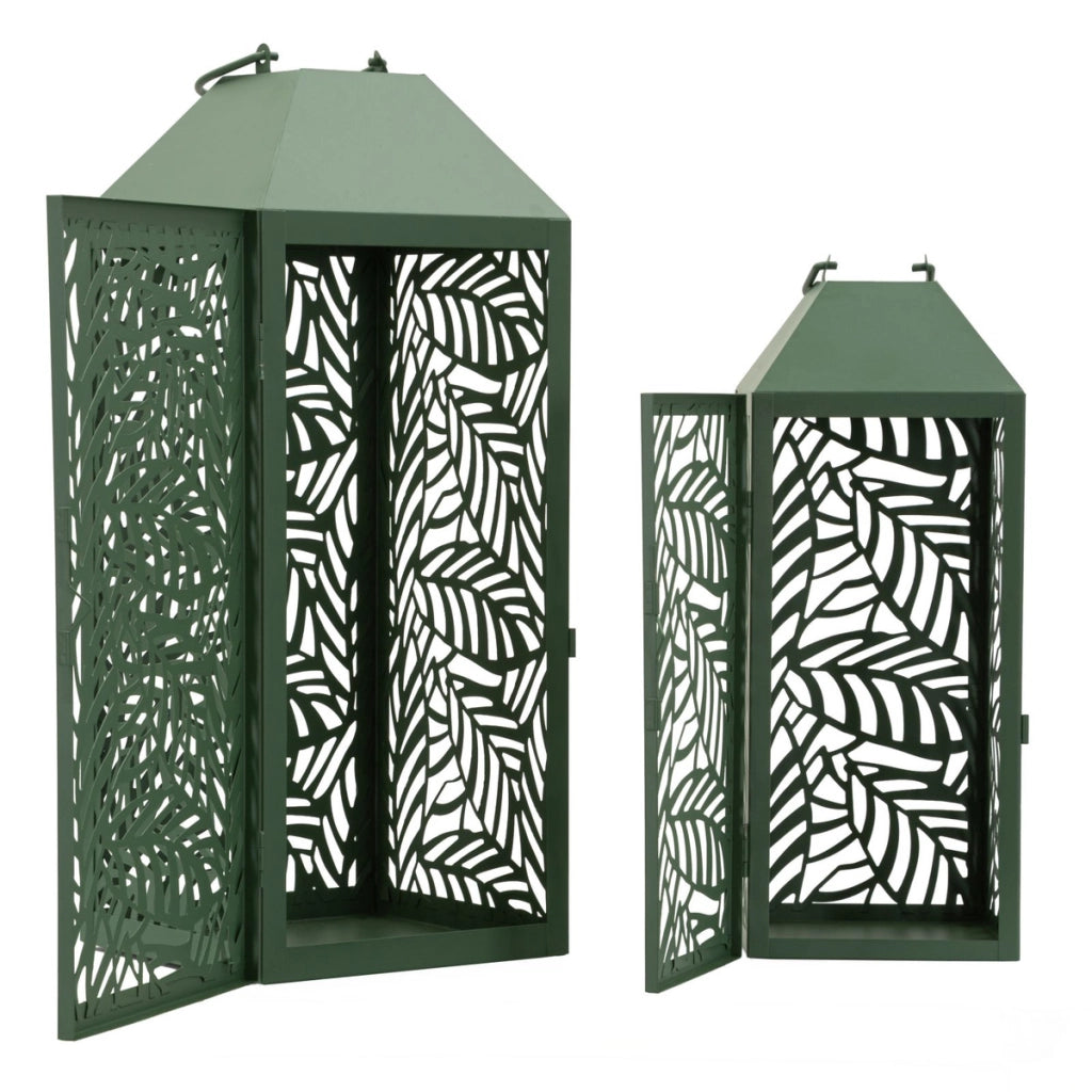 Set di due lanterne Carving in metallo con intagli a foglia