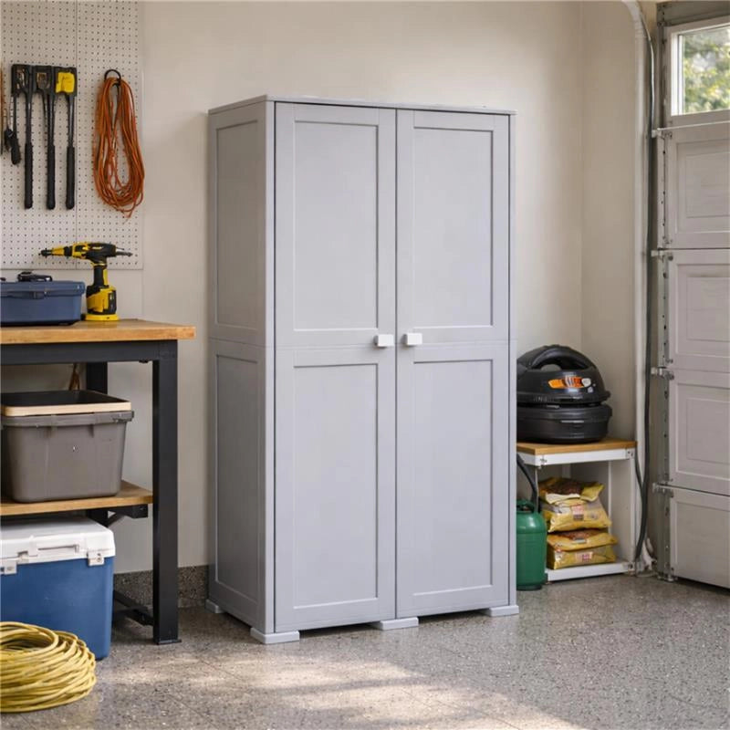 ARMADIO 2 ANTE GRIGIO 79X43X164 CM CON 2 MODULI E 2 RIPIANI – MOBILE VERTICALE SALVASPAZIO PER ORGANIZZAZIONE CASA