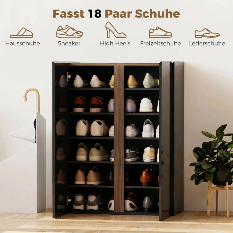 Scarpiera con 6 ripiani e chiusura ammortizzata, design senza maniglie, per ingresso, nero, 108,5 × 47,5 × 22,5 cm