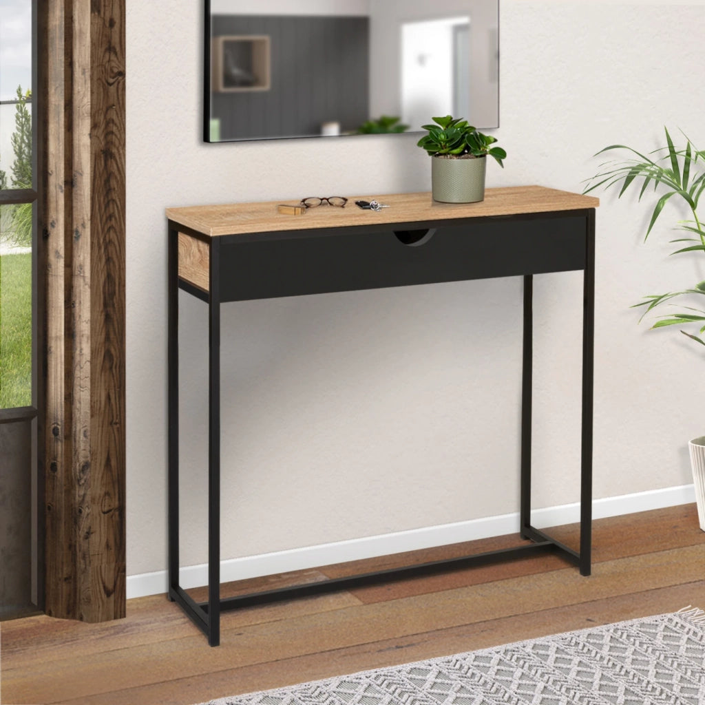 IDMarket - Consolle 1 cassetto nero BOSTON design industriale
