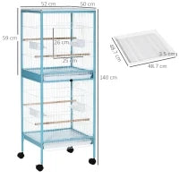 Gabbia per Uccelli 2 in 1 Voliera da Interni con 4 Ruote e Vassoi Estraibili, 51.5x50x140cm