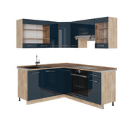 Mobili da cucina Fame-Line Blu scuro lucido/Rovere dorato 190 x 160 cm, PL Rovere Vicco