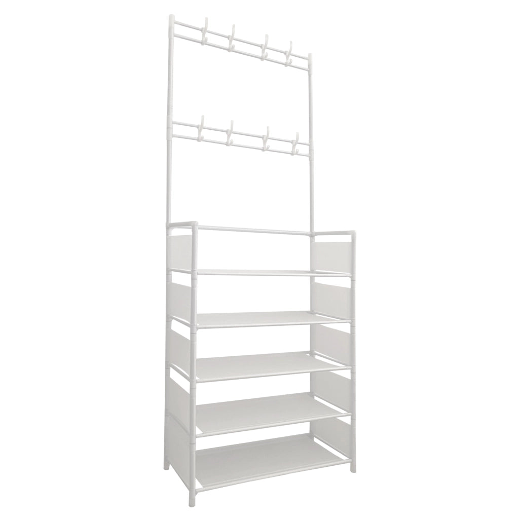 Appendiabiti Da Ingresso Con Scarpiera 16 Grucce 5 Ripiano Nyana Home Bianco