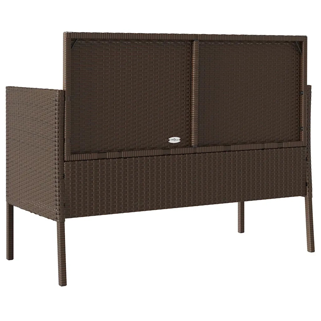 Panca da Giardino con Cuscini-Sgabello-Panca da esterno Marrone in Polyrattan 101806