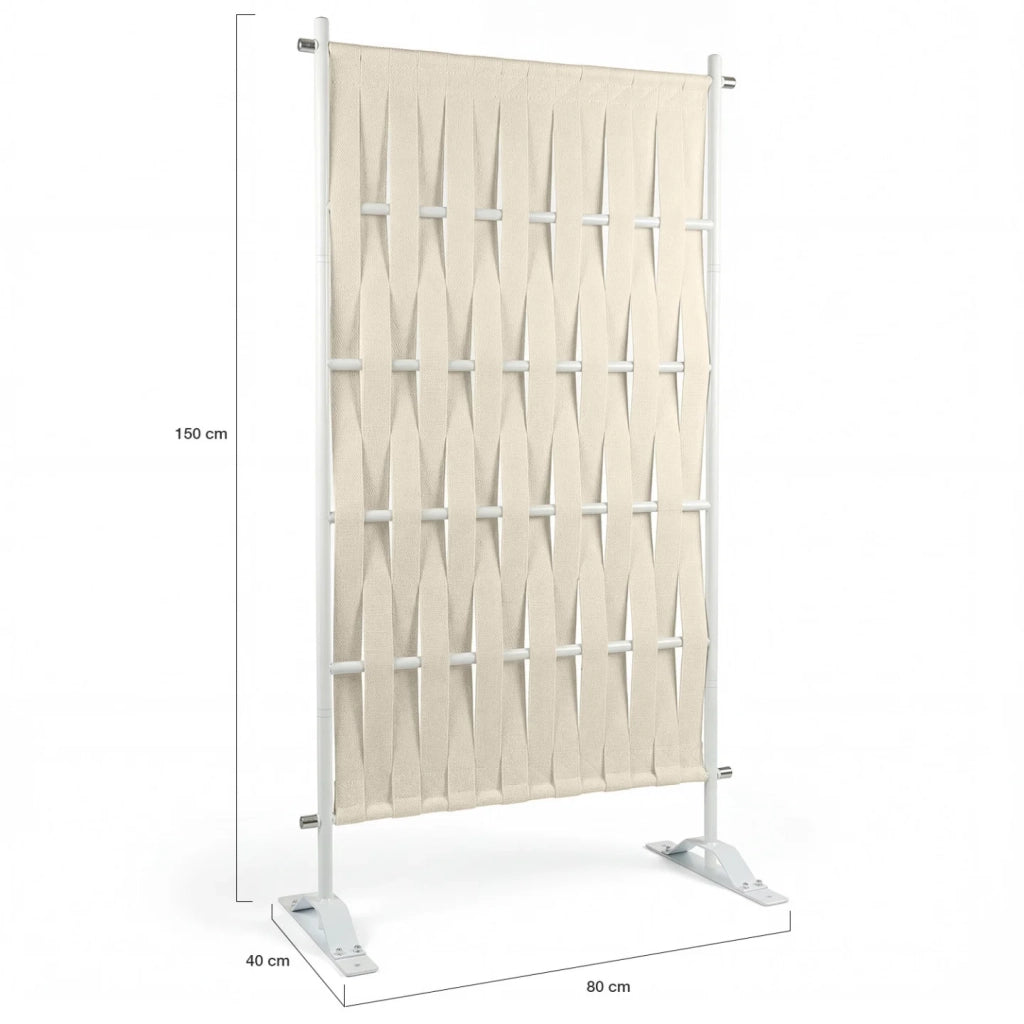 IDMarket - Paravento decorativo 80 x 150 cm in fettuccia beige e metallo bianco
