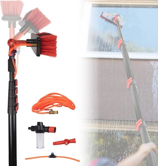 Spazzola per automezzi e esterno con estensione telescopica e sprinkler per acqua 4,6 m | Spazzola multifunzionale per pulizia automezzi e esterno