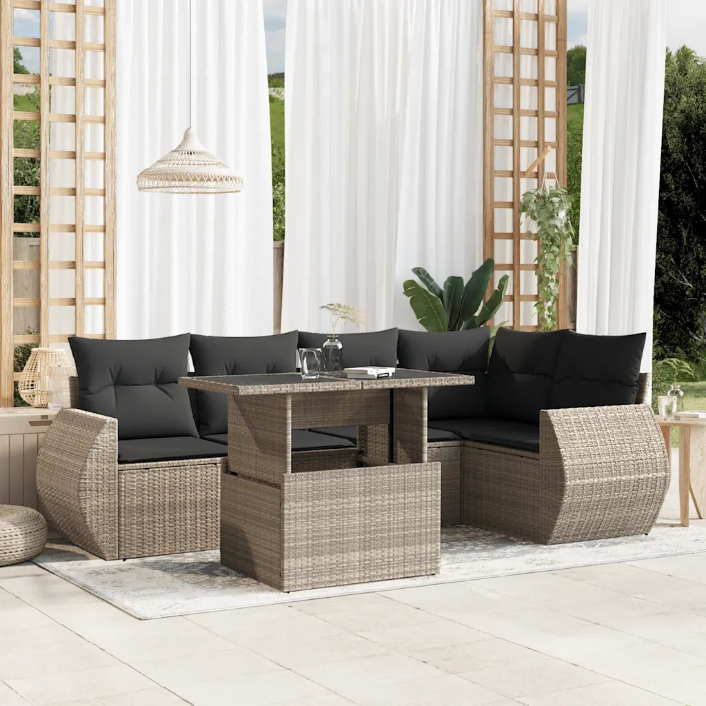 Set Divano da Giardino 6pz con Cuscini Grigio Chiaro Polyrattan