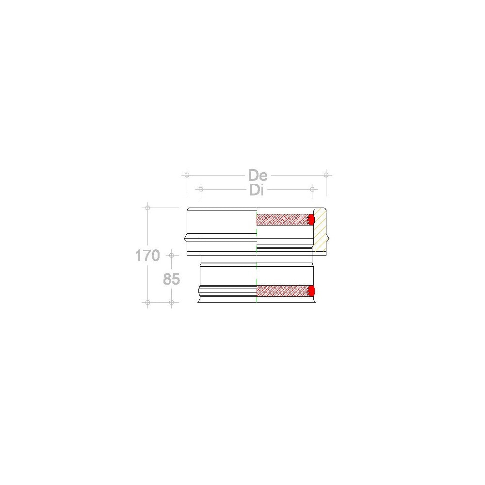 Raccordo inox mono parete f 100mm a doppia parete fm di 100 - de 150 mm