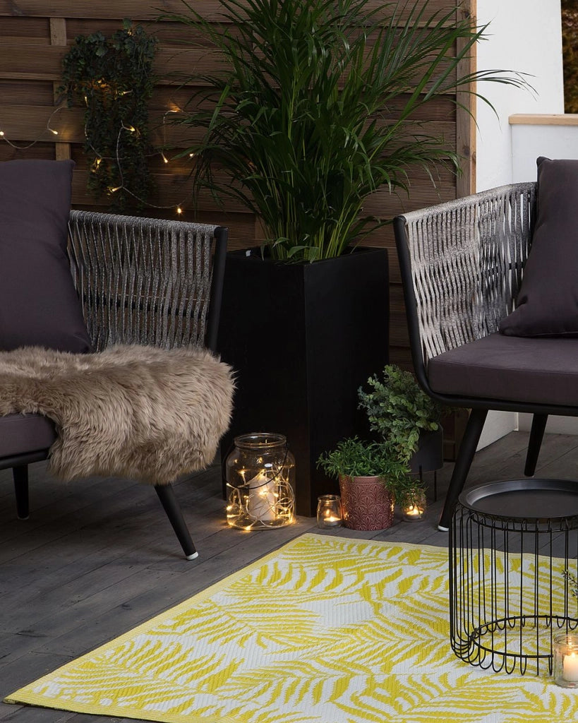 Tappeto per esterno Mat Giallo Sintetico 120 x 180 cm Foglia di Palma Motivo Floreale Eco Friendly Moderno