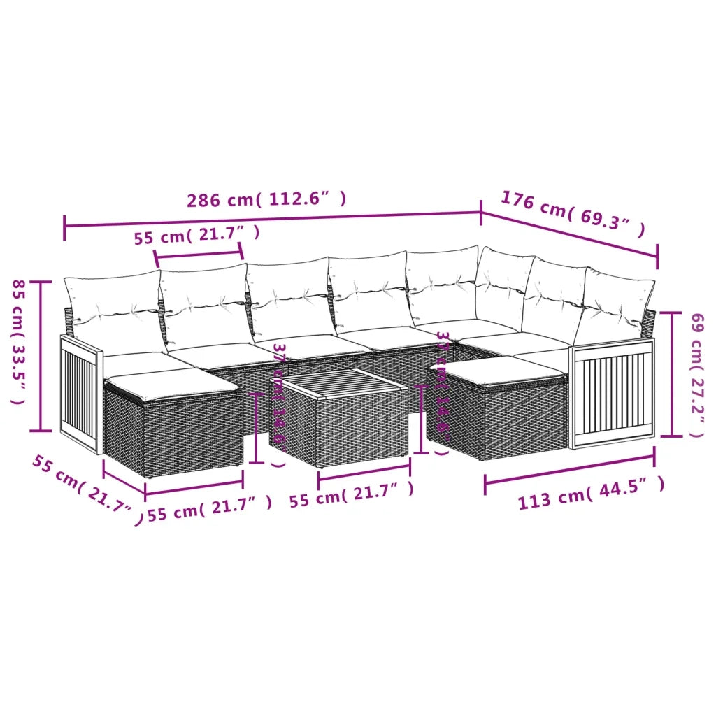 Set Divano da Giardino 10 pz con Cuscini Beige in Polyrattan 3260631