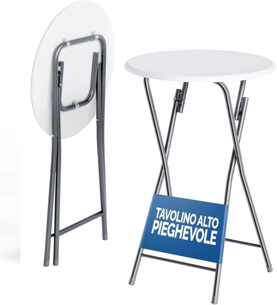 ® Set 2 Tavoli da Bar Pieghevoli 110cm Ø 60cm Tavolino Appoggio Tavolo da Cocktail Alto Rotondo Giardino Bianco
