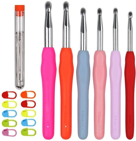 Set di ago per maglia ergonomico, misura 6,0-10 mm, ago metallico robusto e impugnatura morbida per mani con artrite, grande set di ago per maglia spesso