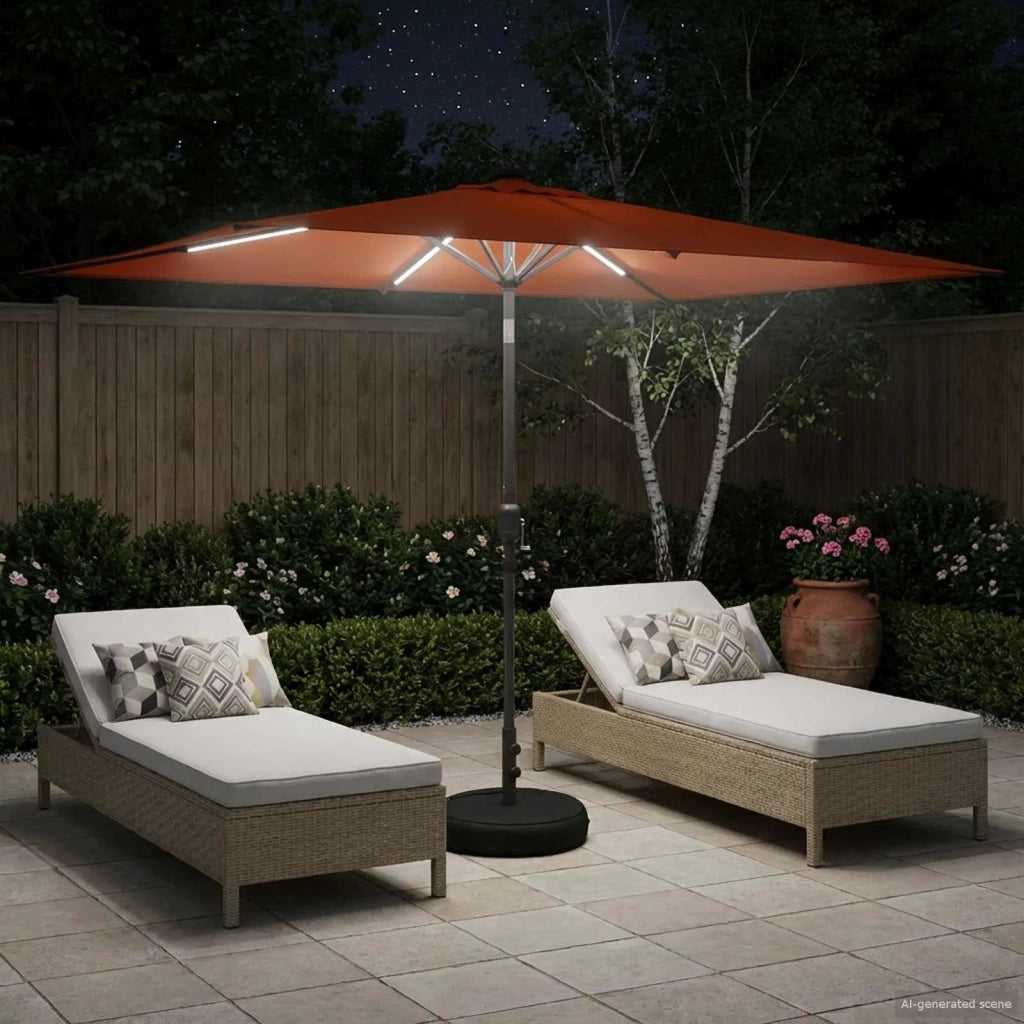 Ombrellone da giardino-Parasol da giardino con luci LED e base 200 x 300 cm Poliestere 147601