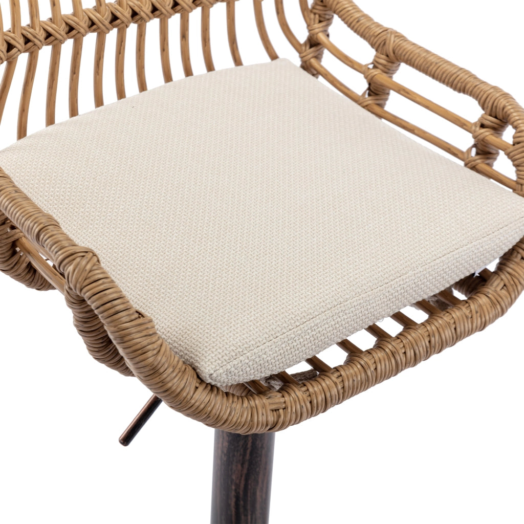 Sgabelli da bar girevoli con altezza regolabile e poggiapiedi set da 2 in lino con struttura in metallo beige