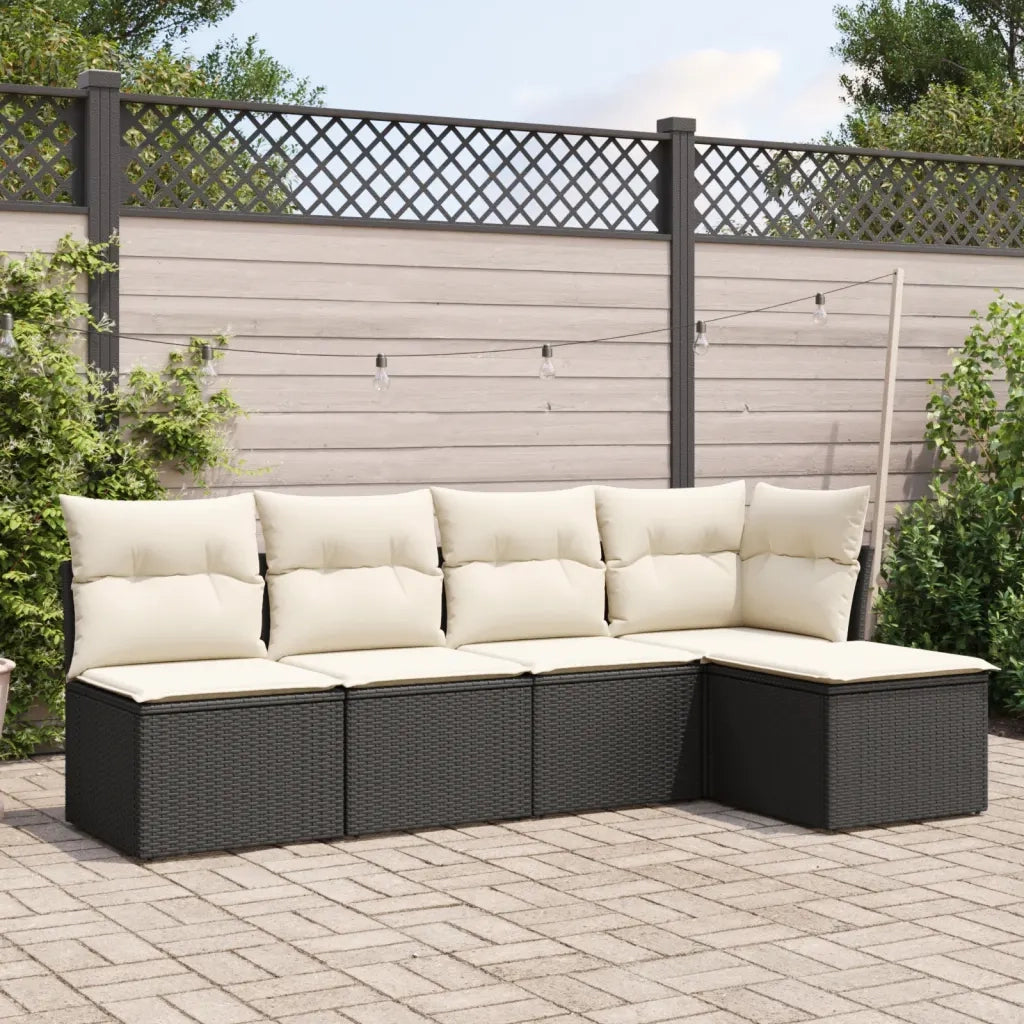 Set Divani da Giardino 5 pz | Set Salotto da Giardino con Cuscini in Polyrattan Nero