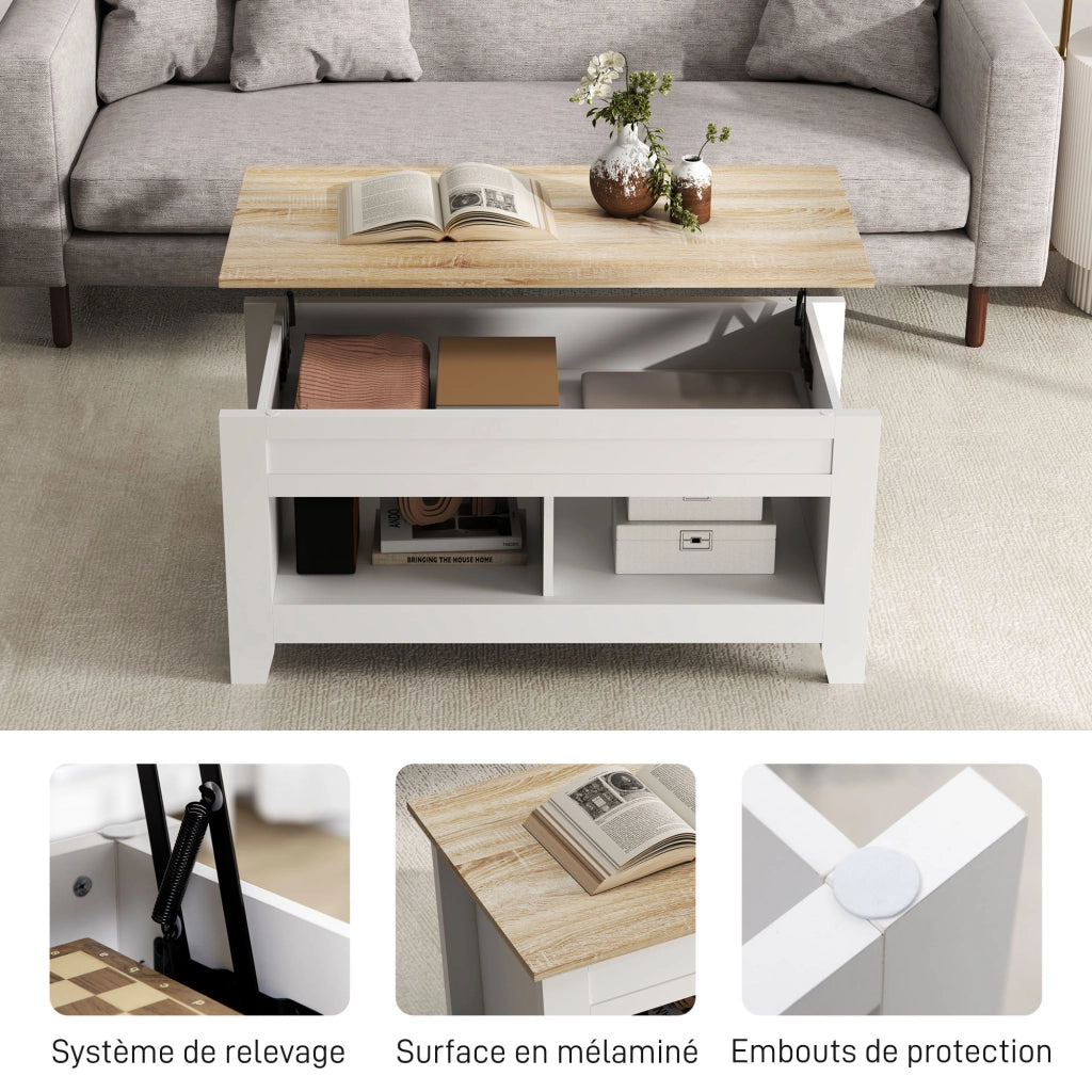 Tavolino da caff¨¨ con ripiano sollevabile ¨C Xylo ¨C Bianco con cassetto e ripiani 105x50x49cm