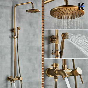 JANA | Set doccia vintage ottone non laccato in acciaio inox | Miscelatore doccia dal design retrò | Miscelatore doccia completo di doccetta