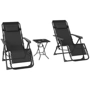 Set 2 Sedie Sdraio a Gravità Zero Pieghevoli con Schienale Regolabile e Tavolino in Texteline Nero
