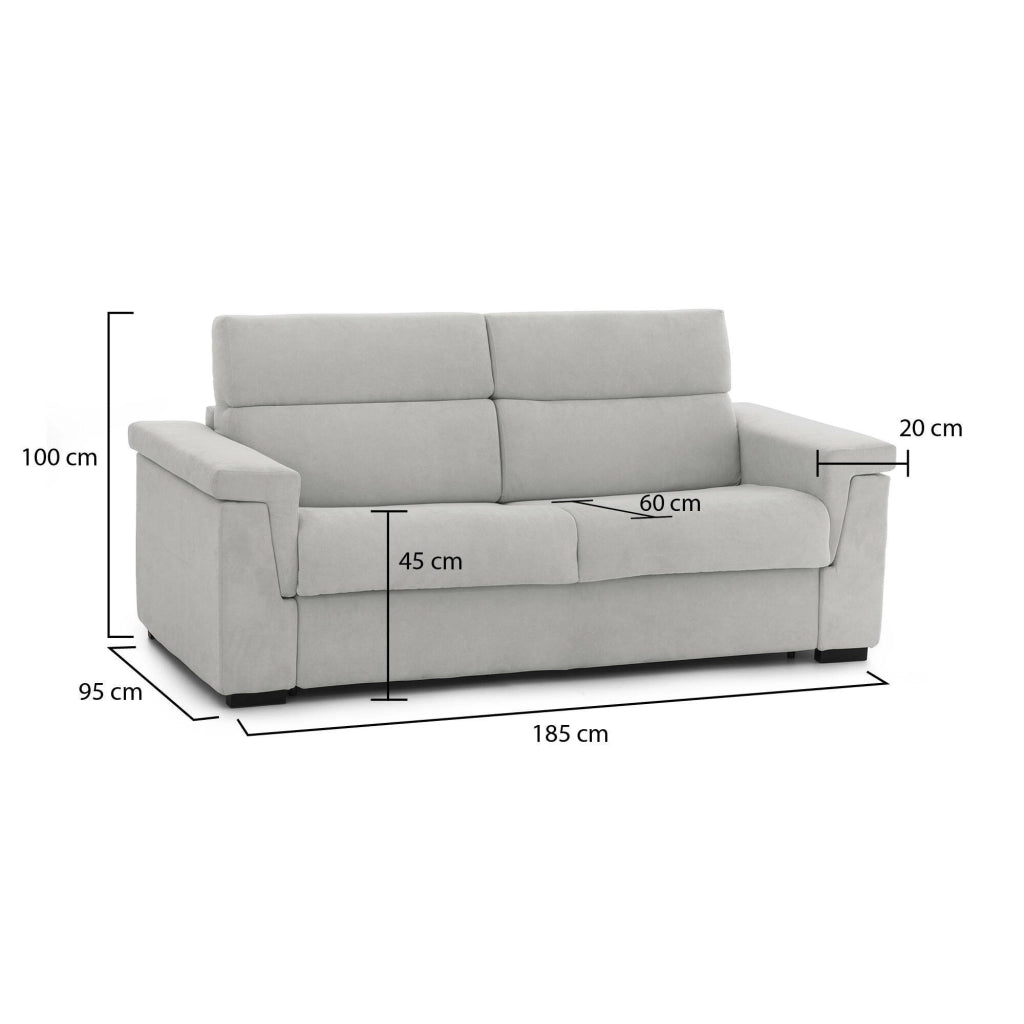 Lapio, Divano Fisso 2 Posti Sfoderabile Made in Italy, 185x95x100h cm Grigio Chiaro