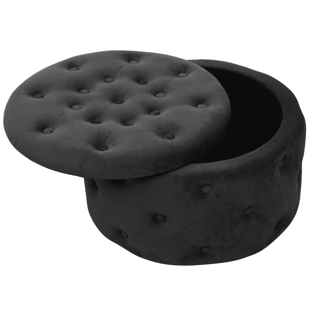 Pouf a scomparto rotonda in velluto trapuntato AKORD ALIA colore Nero