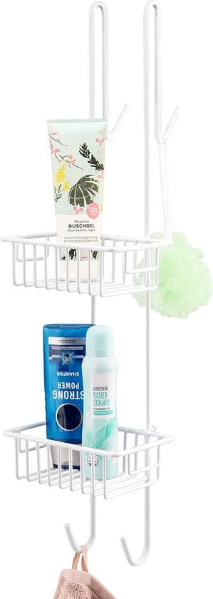 Pannello per doccia con contenitori - Kit di installazione per parete doccia - 2 contenitori di archiviazione 70 cm (Bianco)