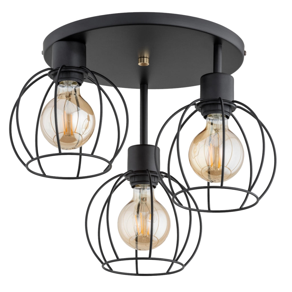 Plafoniera loft nera metallo, 3 gabbie E27 15W ORSO Alfa