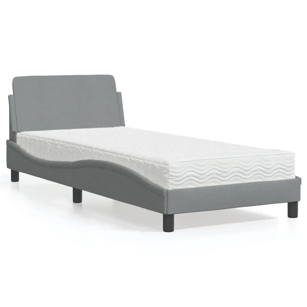 Letto con Materasso-Struttura Letto con Materasso Dover Grigio Chiaro 90x190 cm in Tessuto
