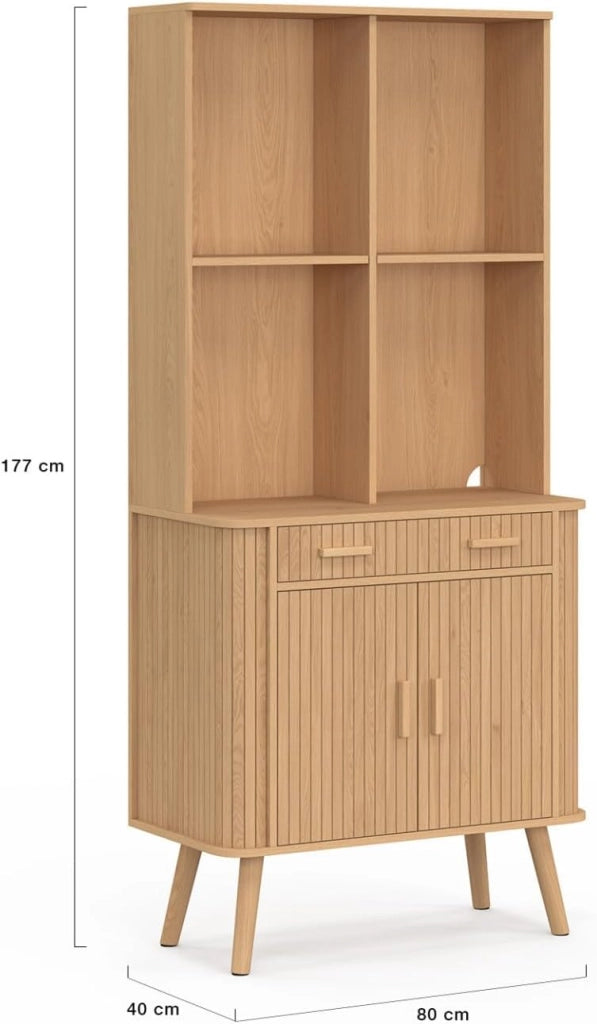 Comò da cucina ROMIE 80 CM 2 ante + cassetto con effetto doghe in legno