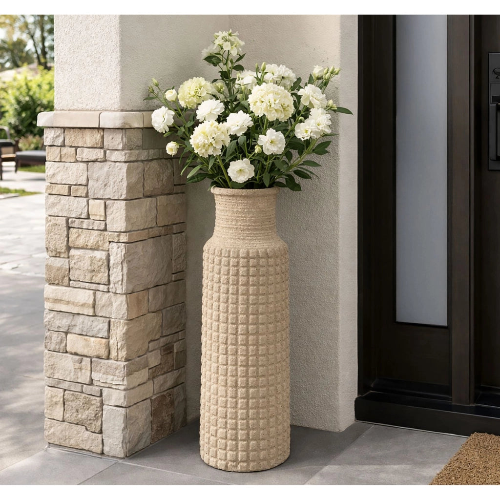 Vaso Decorativo VKH1035, Beige, Poliresina, 28x28x110 cm