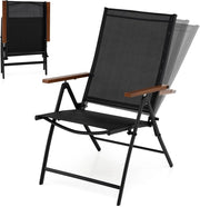 Set di 2/4 Sedie da Giardino Pieghevole, Struttura in Metallo, Poltrona in Tessuto Traspirante, Schienale Regolabile, per Balcone, Giardino, Terrazzo, Portata 150 kg (2,Nero)