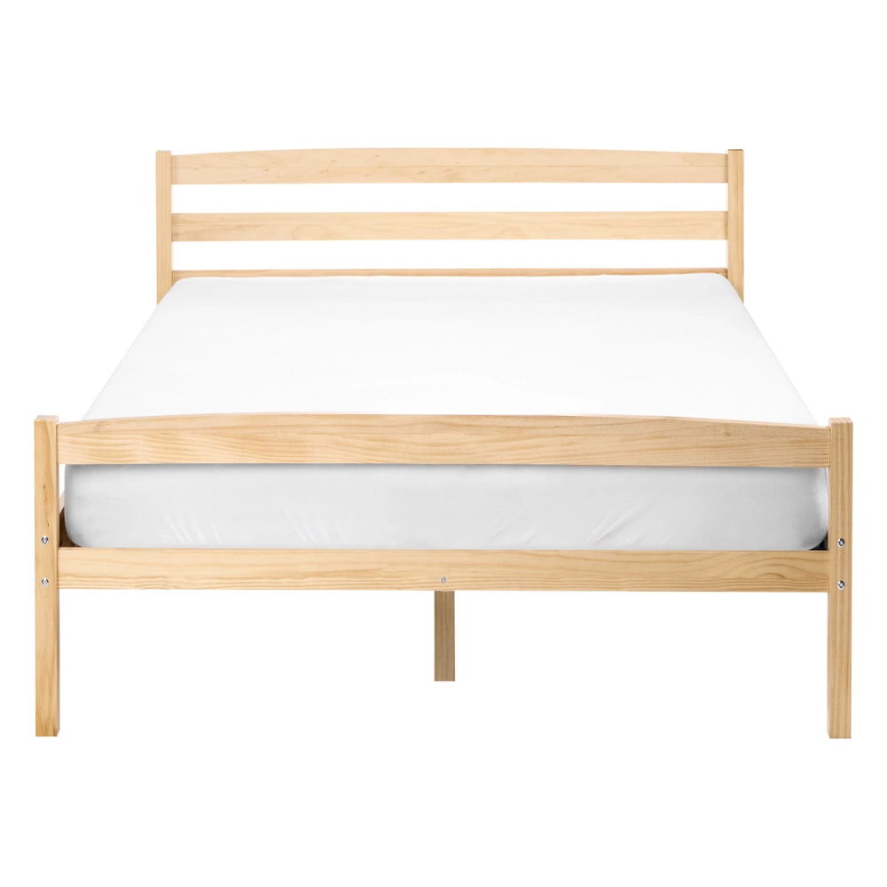 Letto matrimoniale in legno di pino chiaro 140 x 200 Testiera a doghe minimalista