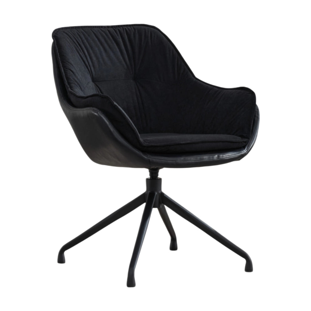 Poltrona da ufficio in similpelle nera con rotazione 360° e ritorno automatico 69 × 65 × 46 cm