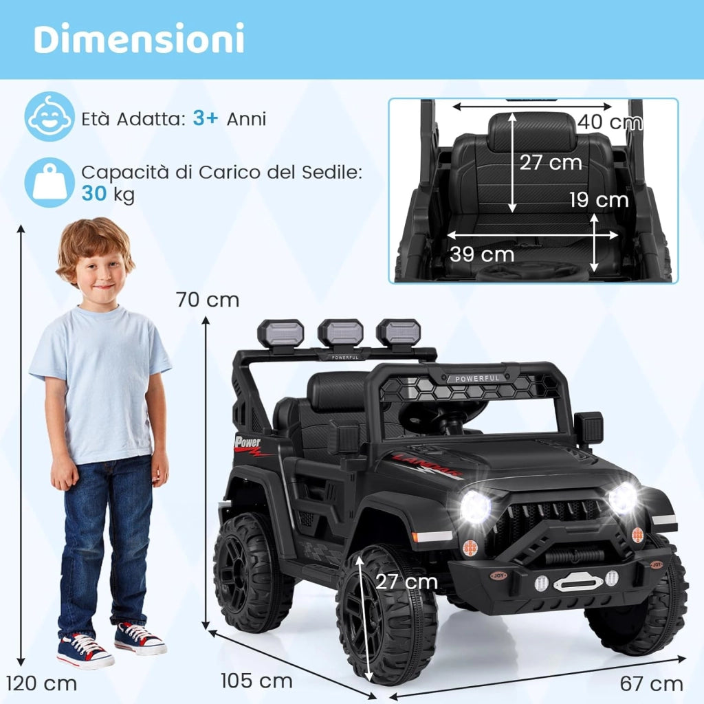 12V Macchina Elettrica per Bambini, Auto per Bambini con Telecomando Porta USB Musica e Luci, Avvio lento, Velocità Regolabile 1-5 km/h, per Bambini 3 Anni+ (Nero)
