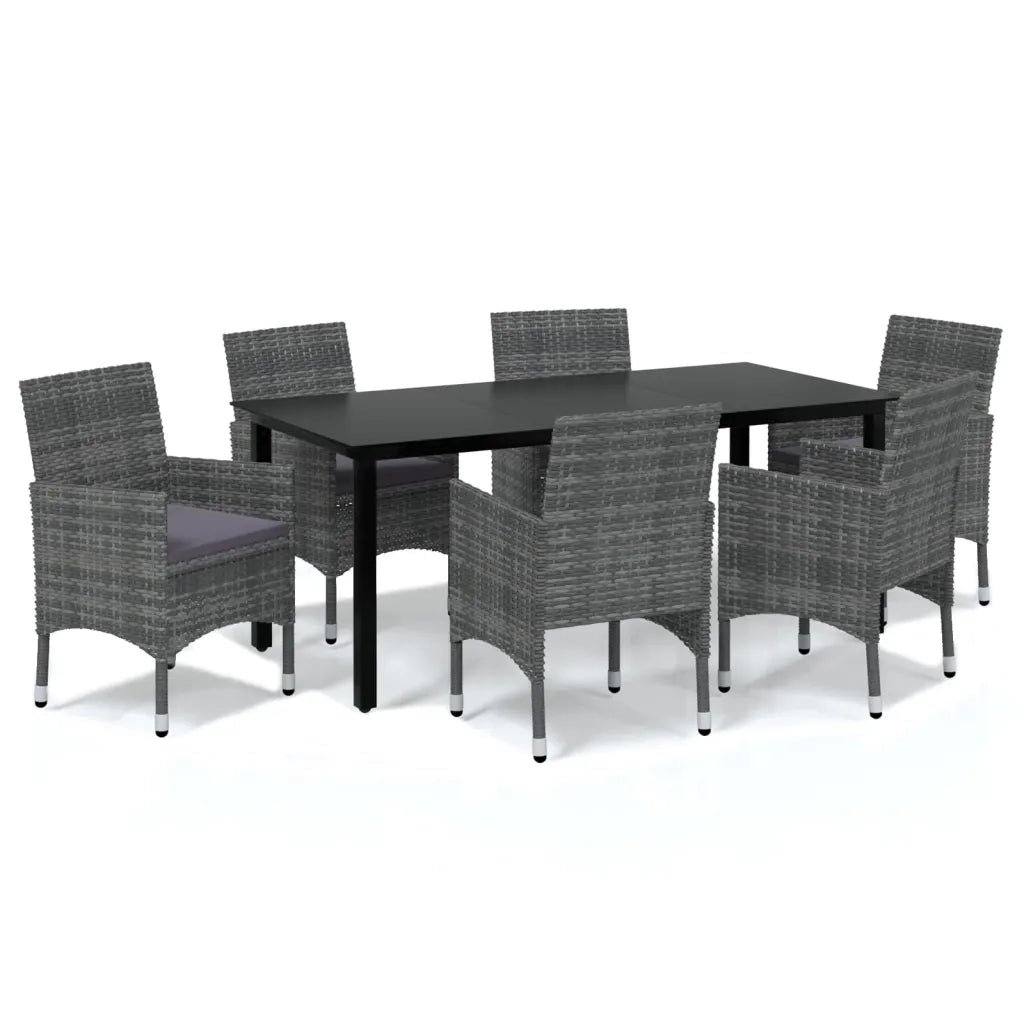 Set da Pranzo da Giardino 7 pz con Cuscini in Polyrattan Grigio 3094983