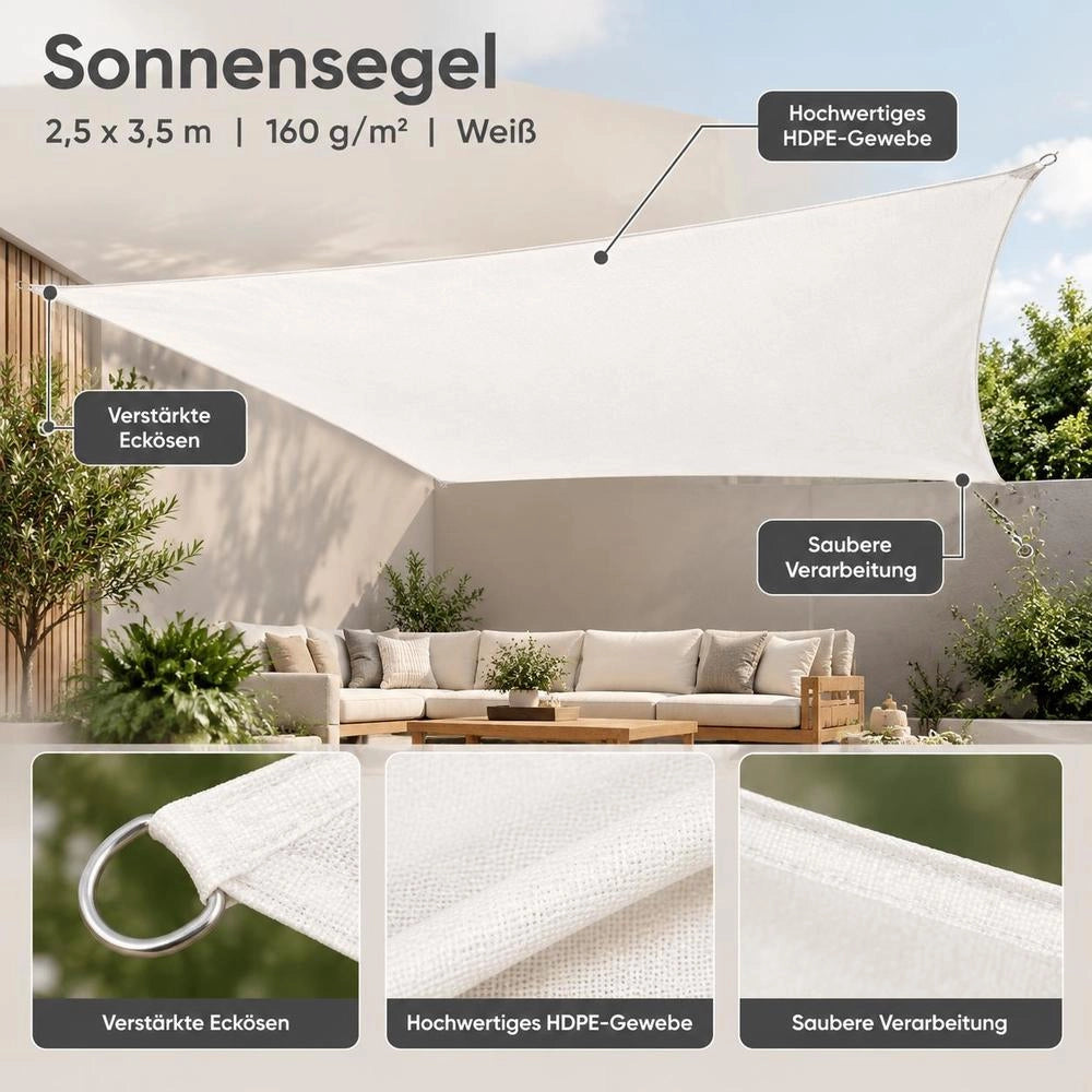 Sun Sail 160 G/square Meter White 2.5x3.5 M HDPE