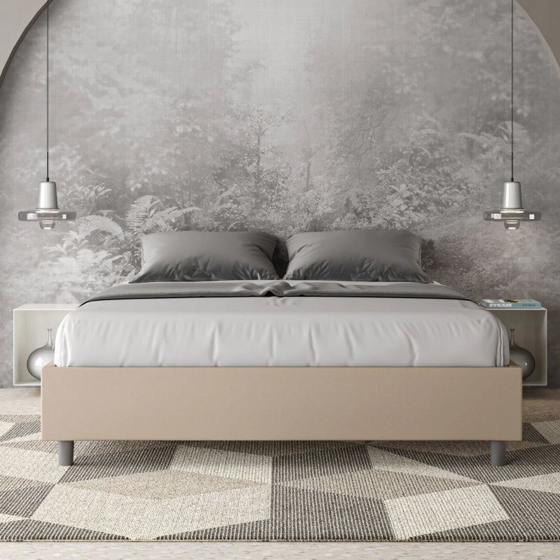 Letto Sommier imbottito Matrimoniale 160x190 cm Azelia - Similpelle,Tortora,Con rete