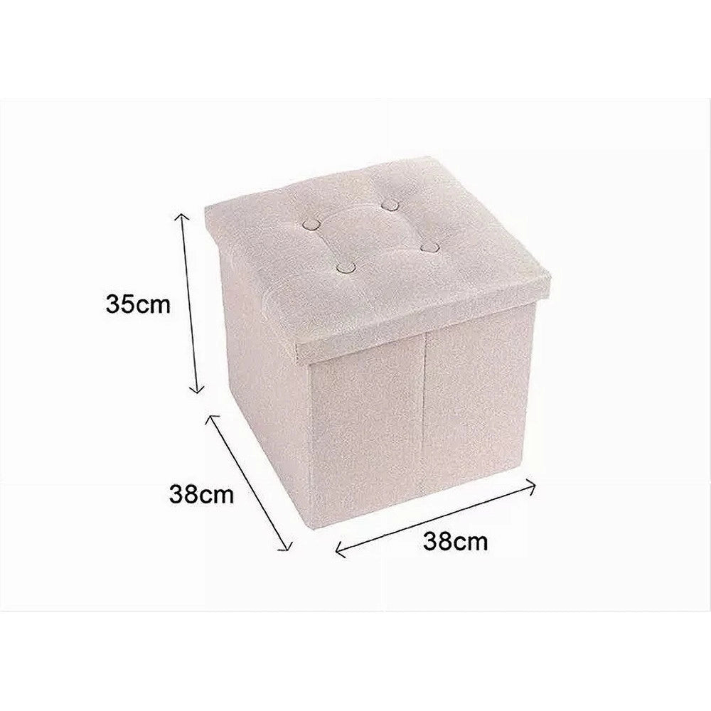 Trade Shop - Pouff Puff Pouf Contenitore Imbottito Portaoggetti Seduta Beige 38x38x35cm 79423 -