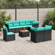 Set Divani da Giardino 9 pz con Cuscini Nero in Polyrattan