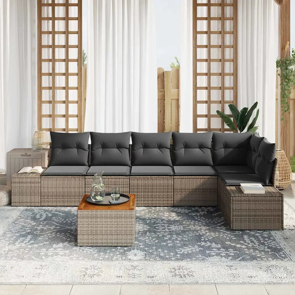 Set Divano da Giardino con cuscino 7 pcs Grigio polyrattan 3347965