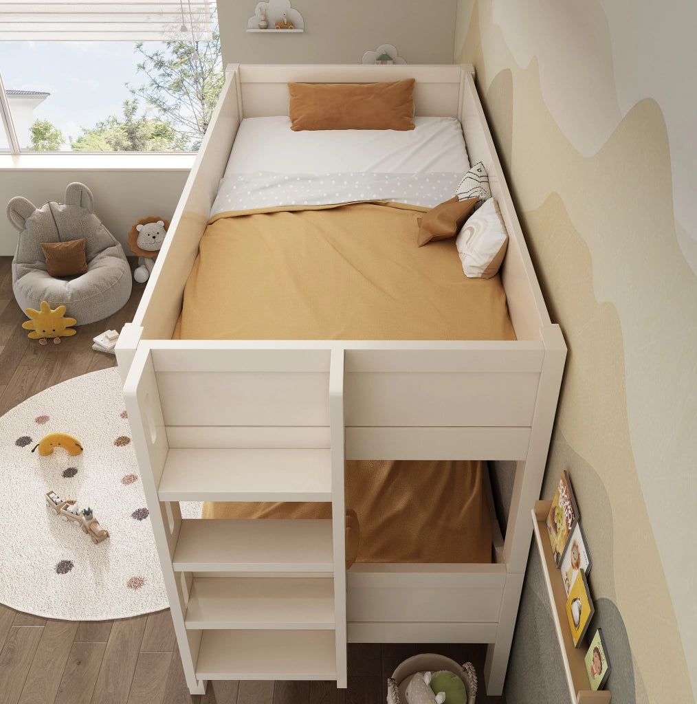 Letto a castello separabile 90x200 cm in legno e metallo; bianco; con scala reversibile
