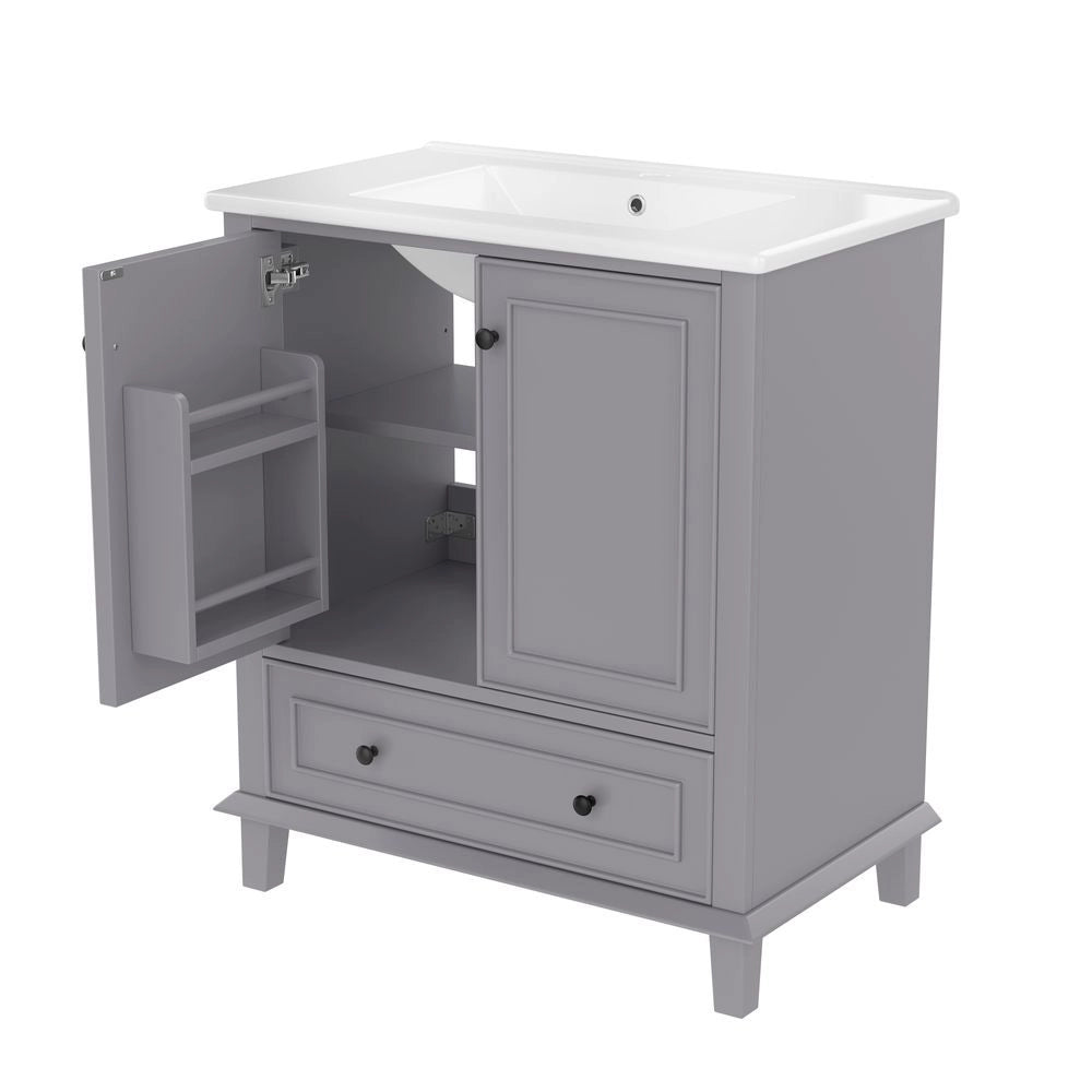 Mobile per bagno con lavabo - Xylo - 76x46x87cm - Grigio - Piedi in legno massello, resistente all'umidit??, ampio spazio di archiviazione