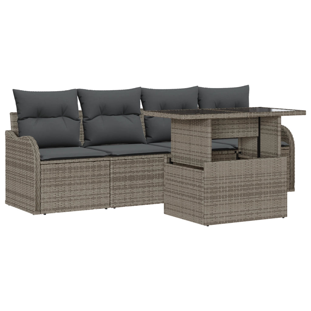 Set di divani da giardino  5 pezzi con cuscini in polirattan grigio