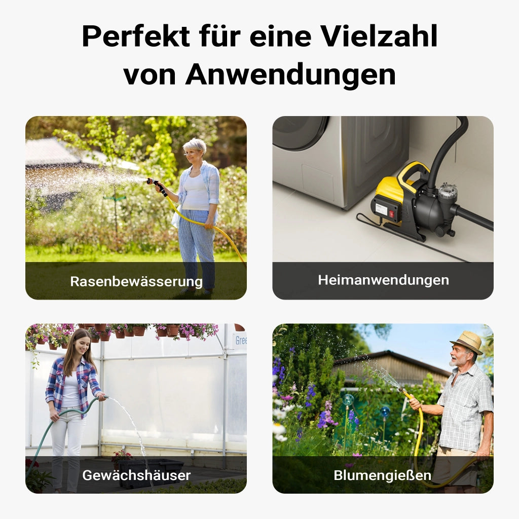 Pompa da giardino 1200 W alloggiamento in plastica, portata 3800 l/h, con prefiltro e maniglia di trasporto, altezza di mandata 48 m, profondità 8 m, 2850 rpm, per laghetti, cisterne, autoclavi